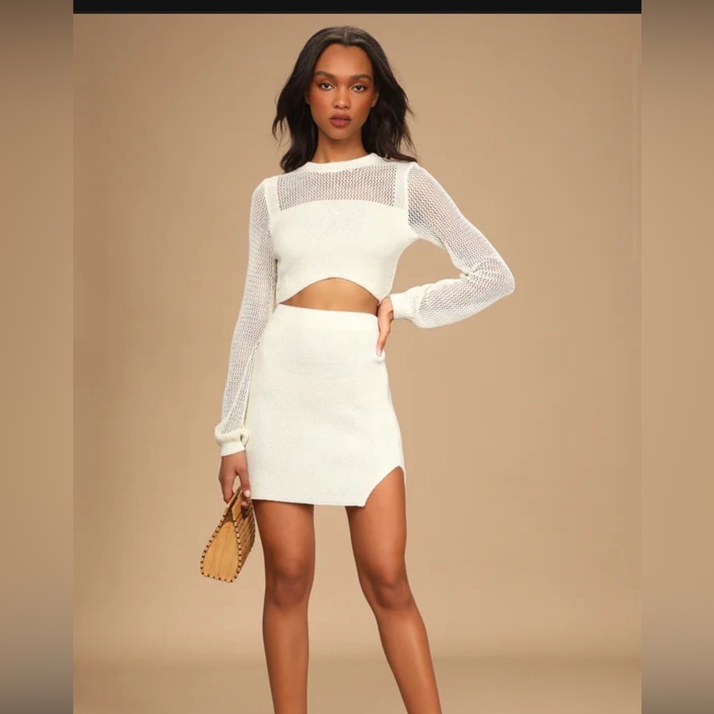 Lulus Double The Delight Ivory Two Piece Mini Sweater Dress NWT Size Small